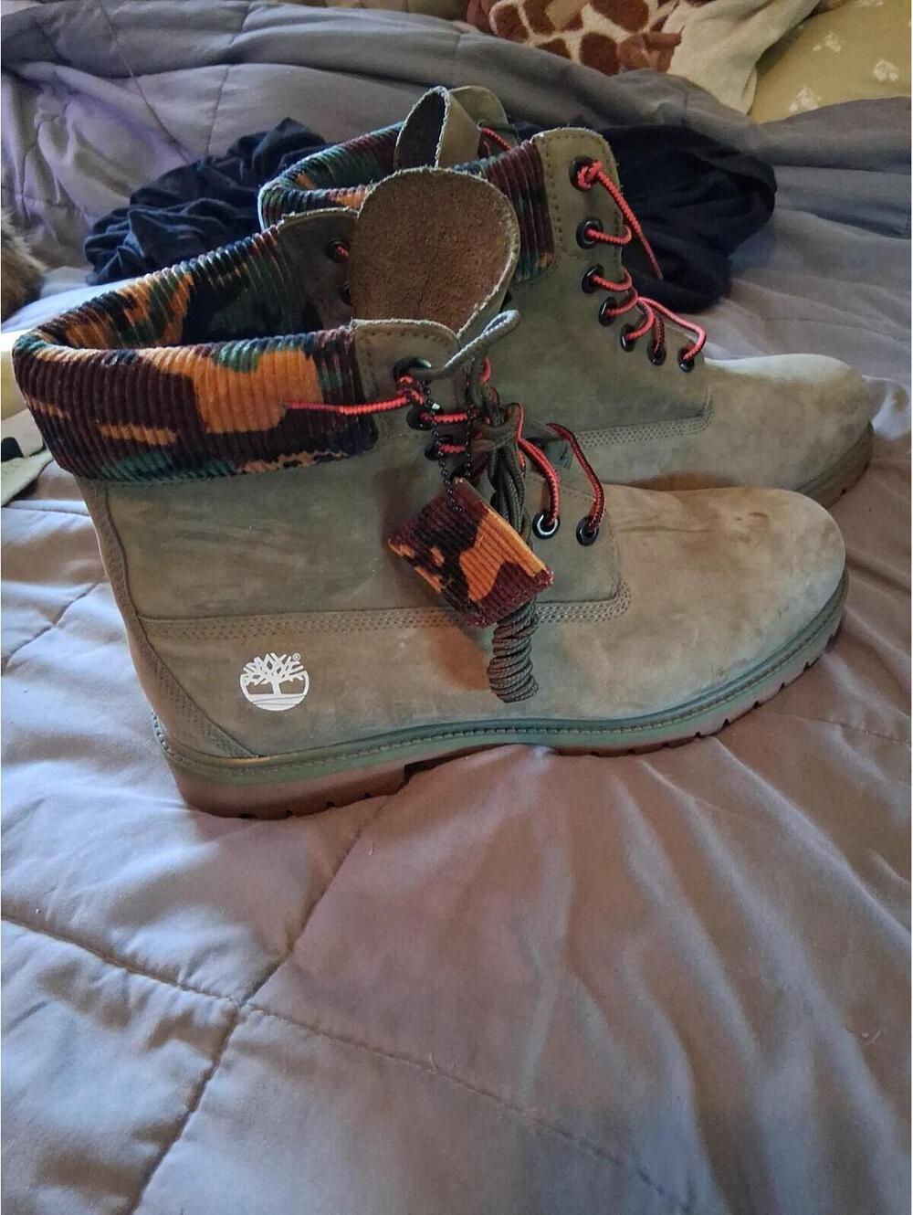 Timberland Waterproof Lined Leather Combat Boot Dark Green Camo Men's 12